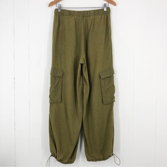 Nicole Miller Linen Blend Baggy Pant Drawstring Lagenlook Boho Size Small Green - Picture 8 of 16